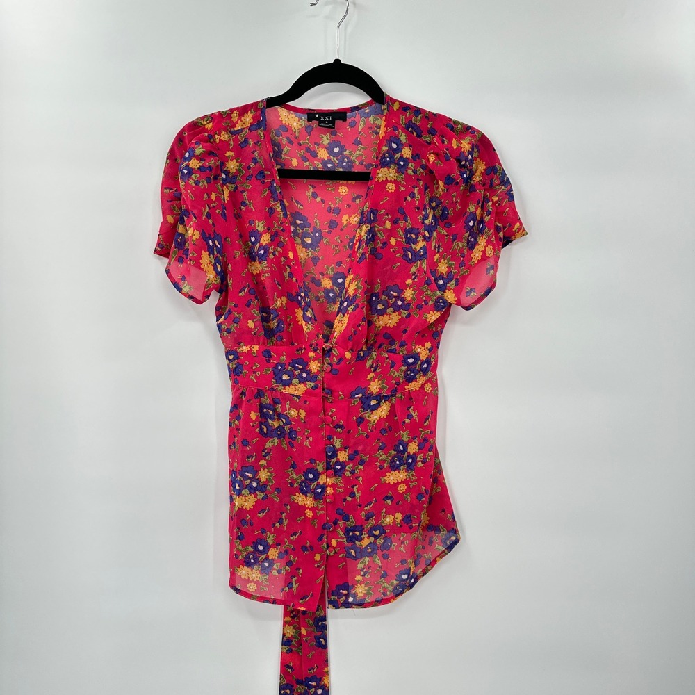Coquette Sheer Floral Top Large‎ Tie Babydoll Deep V Romantic Festival Layer